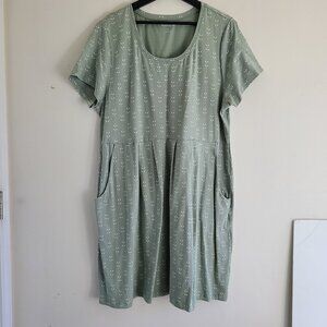 NorthStyle T-shirt Dress 1X Green Floral Print Jersey Knit Pockets Knee Casual